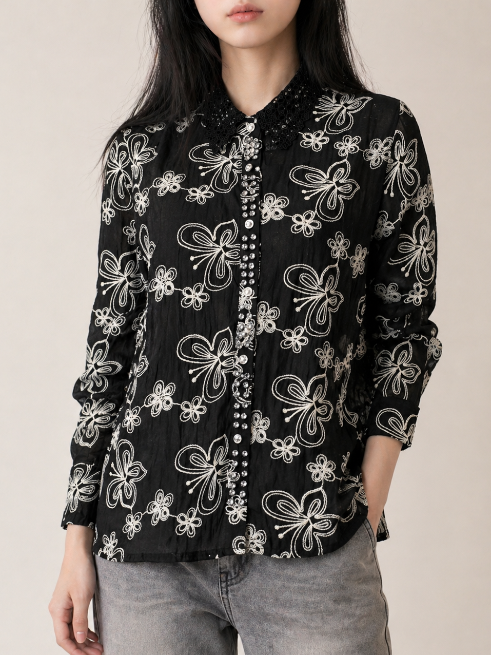Butterfly Lace Button Shirt