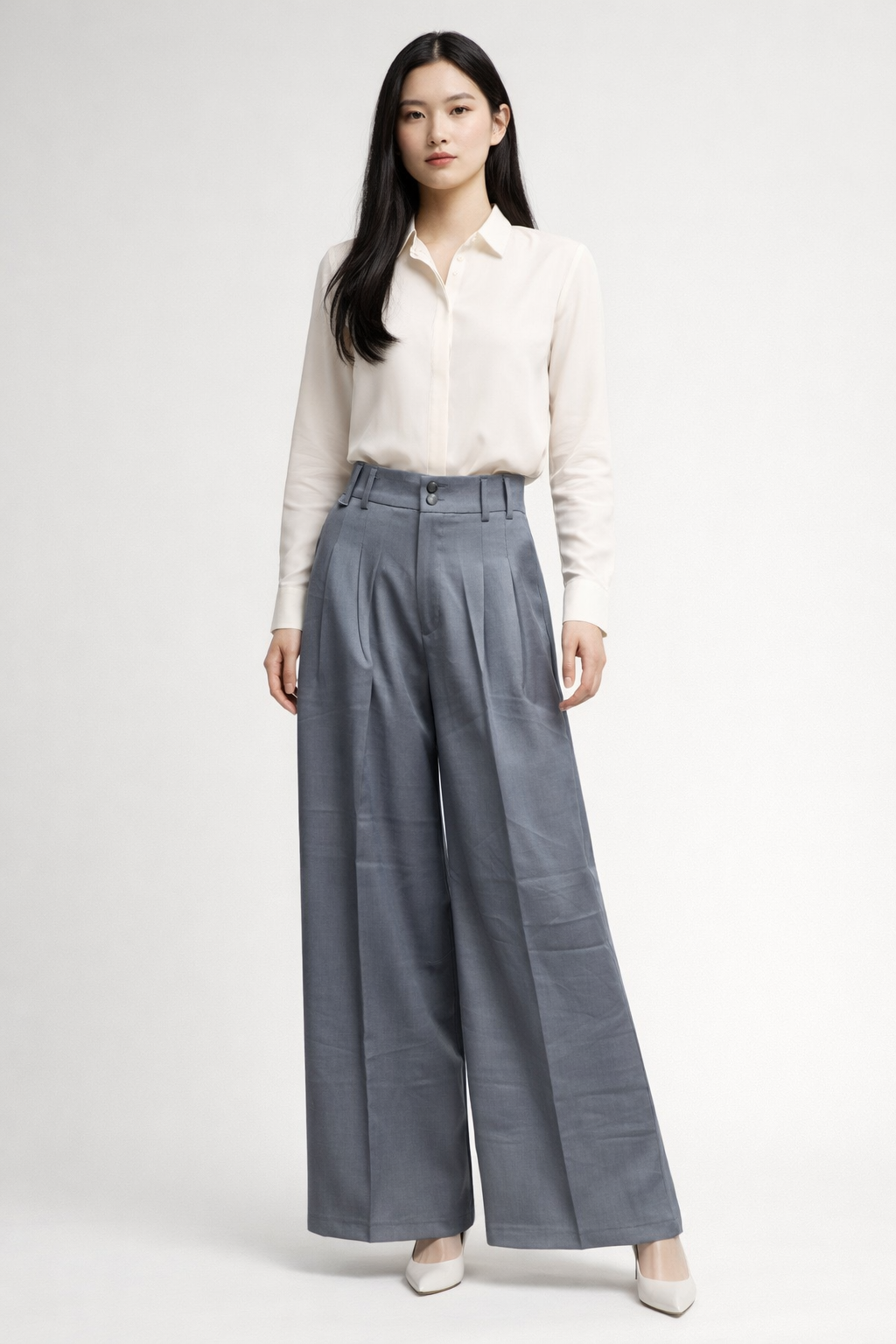 Slate Blue Wide-Leg Pants