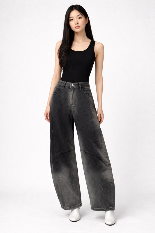Curve Panel Wide-Leg Jeans