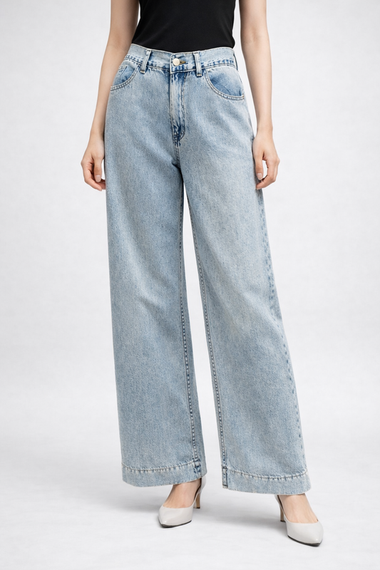 Ice Wash Wide-Leg Jeans