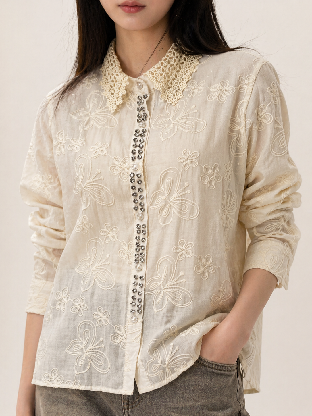Butterfly Lace Button Shirt