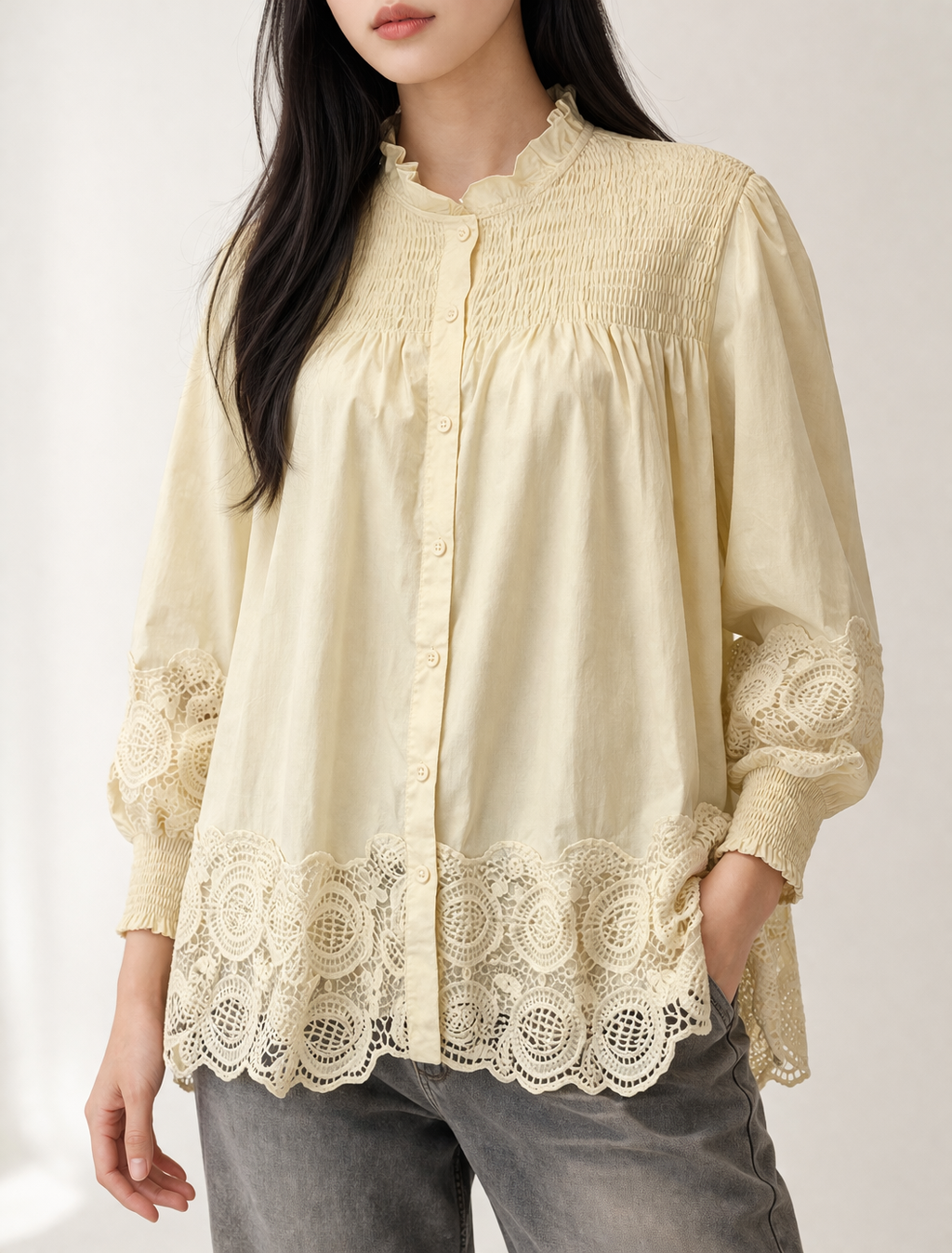 Vintage Lace Smocked Blouse