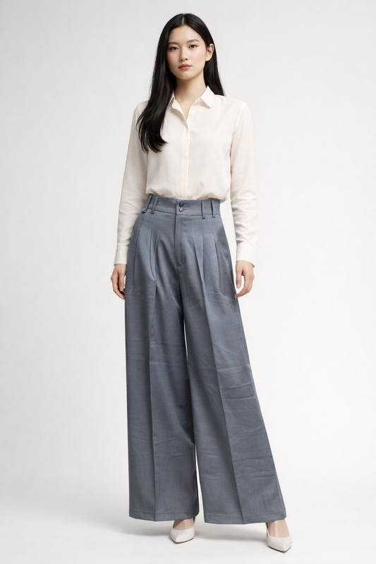 Slate Blue Wide-Leg Pants