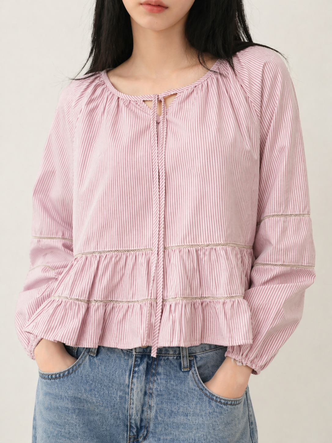 Soft Ruffle Tie-Front Top