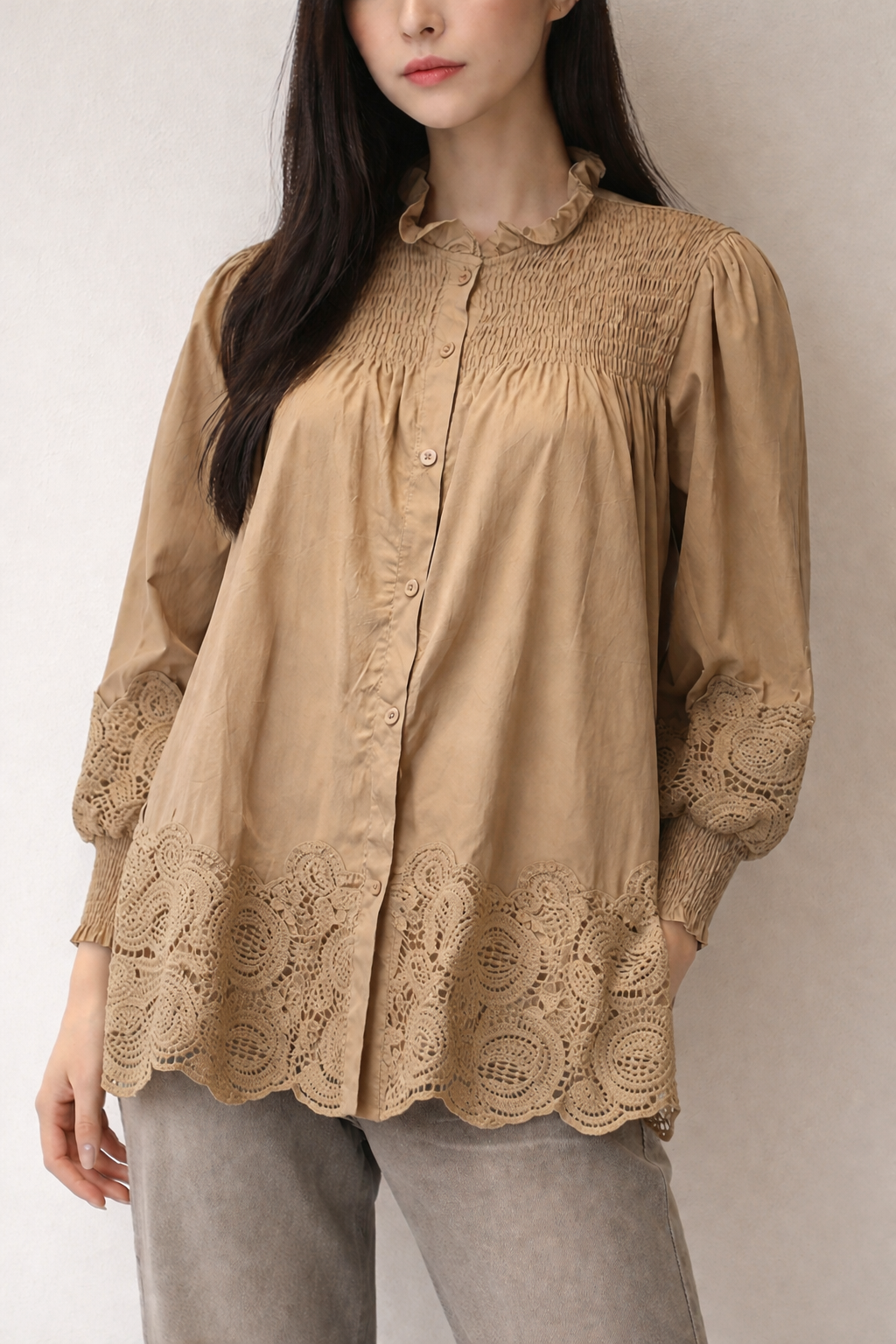 Vintage Lace Smocked Blouse