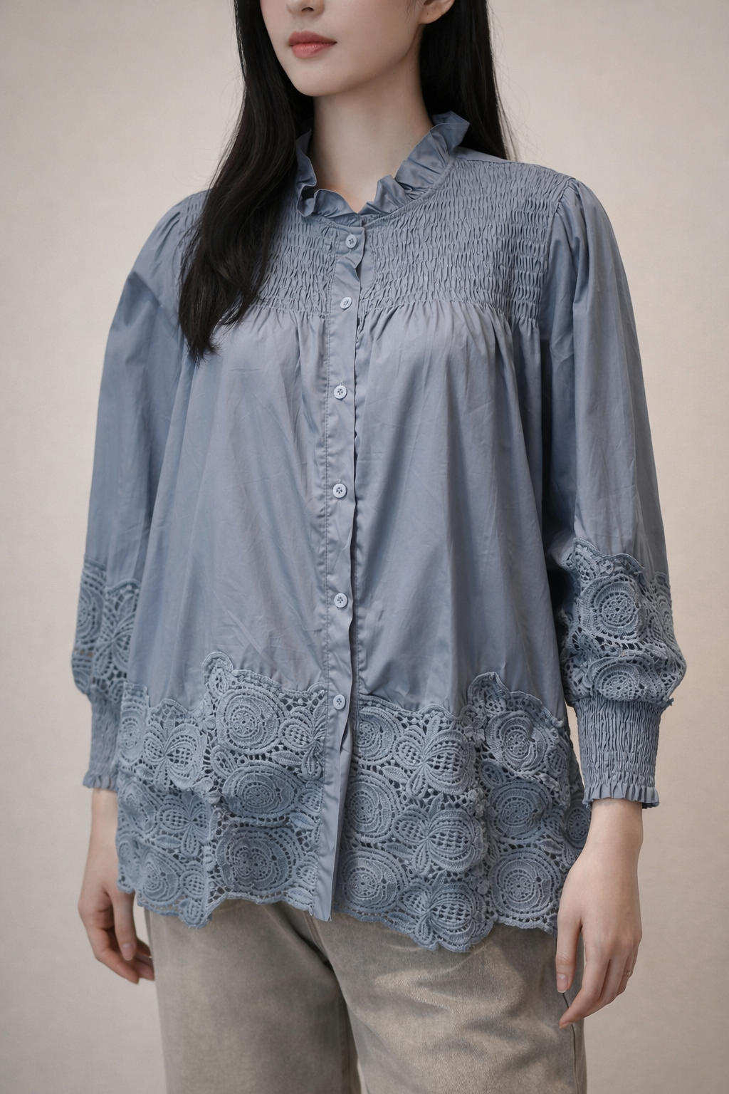 Vintage Lace Smocked Blouse