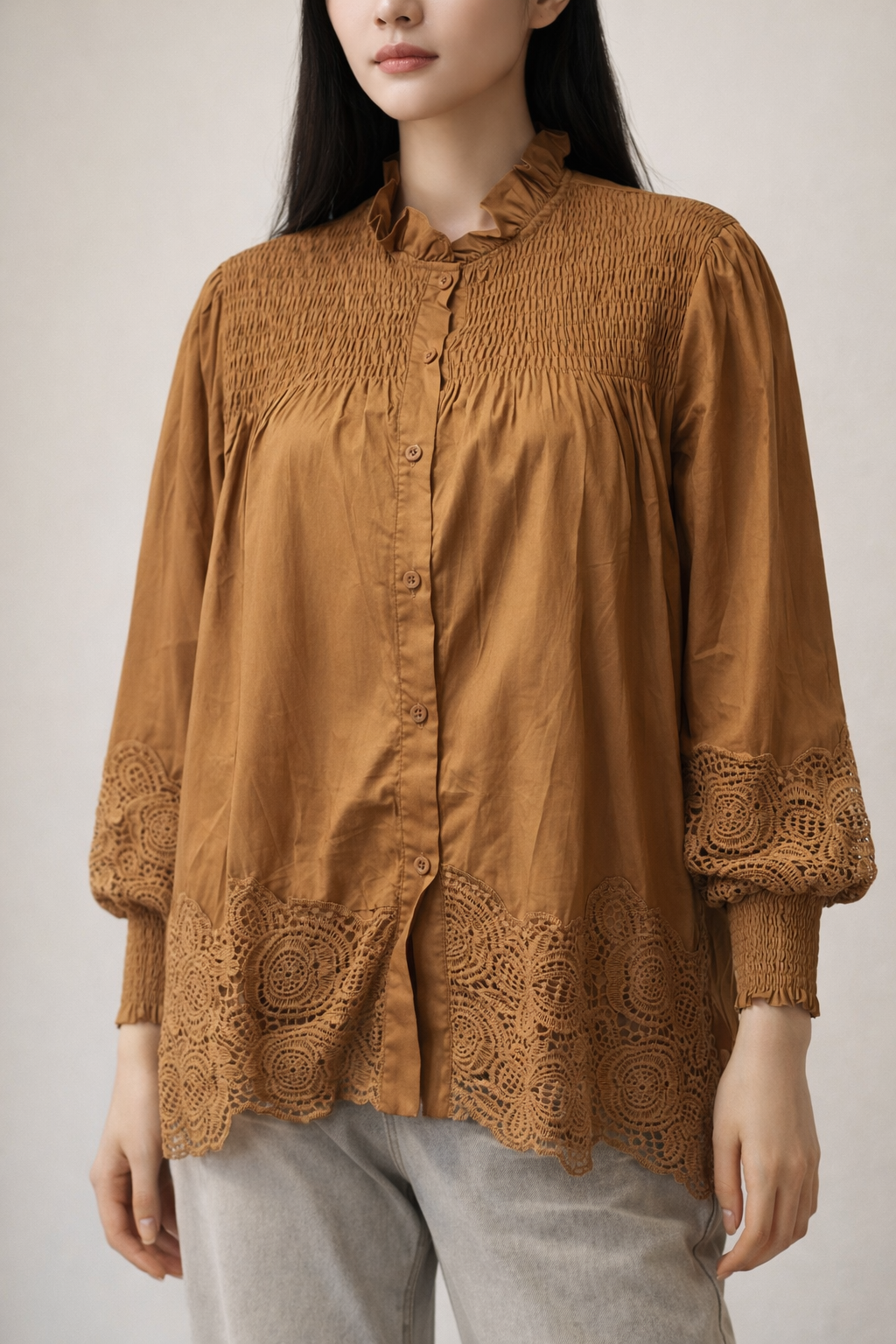 Vintage Lace Smocked Blouse